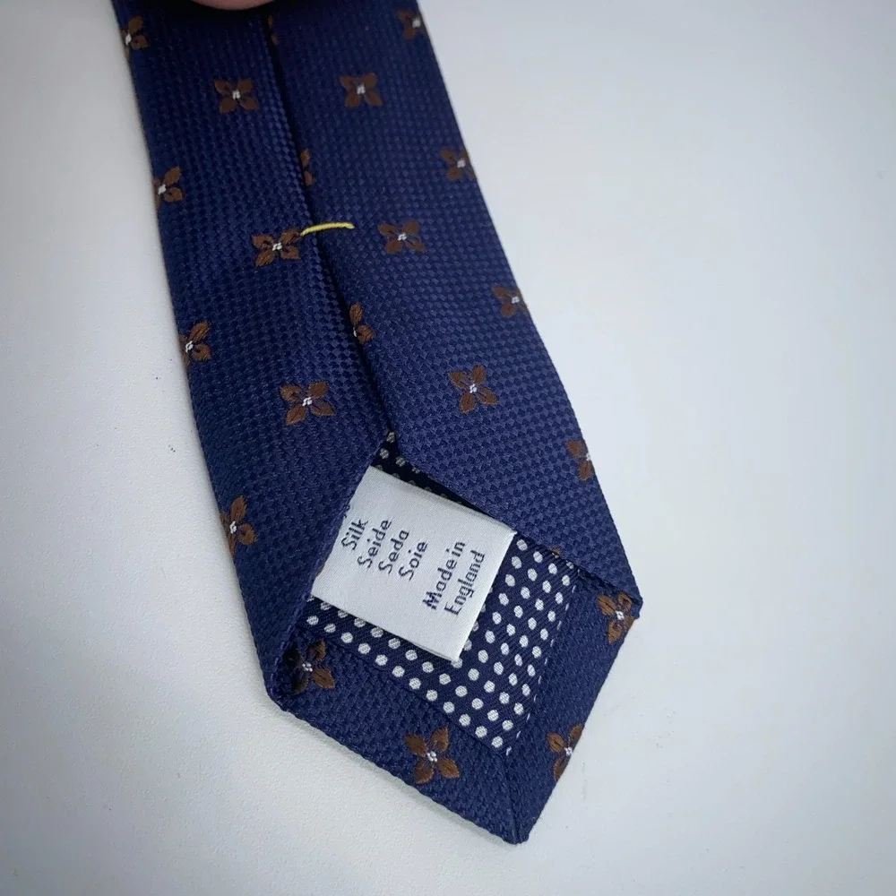 Eton Tie Mens‎ One Size Navy Brown Floral Silk Classic Necktie England Made